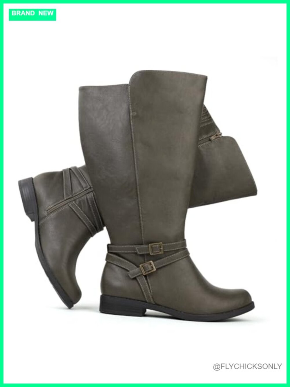 Super Extra Wide Calf Knee High Riding Boots Side Zip Double Buckle